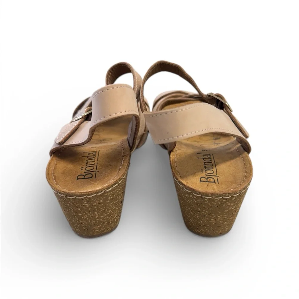 Bjorndal Lily Tan/Beige Strappy Wedge Sandals Size 7M